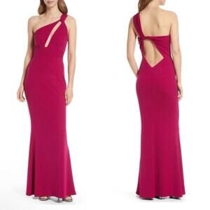 Katie May Pink One Shoulder Cut Out Back Edgy Maxi Dress Magenta Pink Medium
